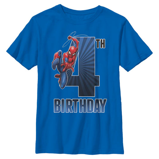 Boy's Marvel Spider-Man Swinging 4th Birthday T-Shirt